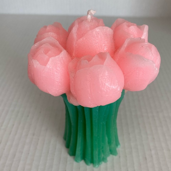 Pretty Candle in Shape of Pink Tulips with Green Stems Shabby Chic Farmhouse - Picture 3 of 8